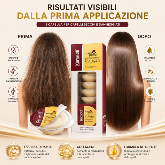 Karseell MACA CARE SYSTEM Maschera Capelli Collagene Monodose 12mlx8 – Riparazione Intensa, Anti Crespo, Idratazione Profonda Capelli Secchi e Danneggiati – Effetto Lucente Professionale