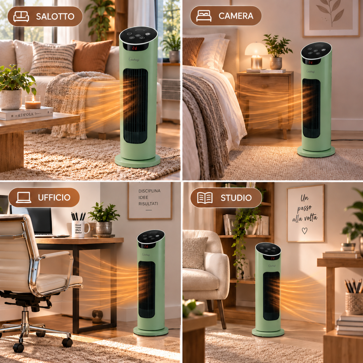Termoventilatore Ceramico a Torre Rotante con Telecomando – Stufa Elettrica Verticale PTC con Display Touch e Base