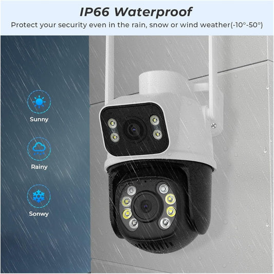 Telecamera di Sorveglianza Wi-Fi 8MP 4K Outdoor - Doppio Obiettivo, Rotazione PTZ, Tracciamento Automatico e Visione Notturna a Colori