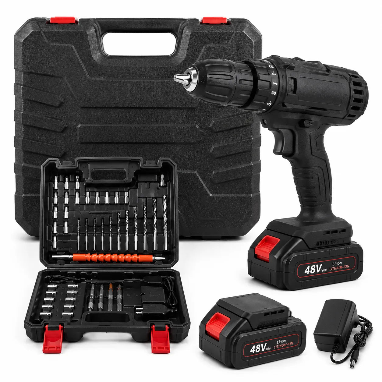 Trapano Avvitatore a Batteria 48V con Percussione – Kit Completo con 2 Batterie e Valigetta
