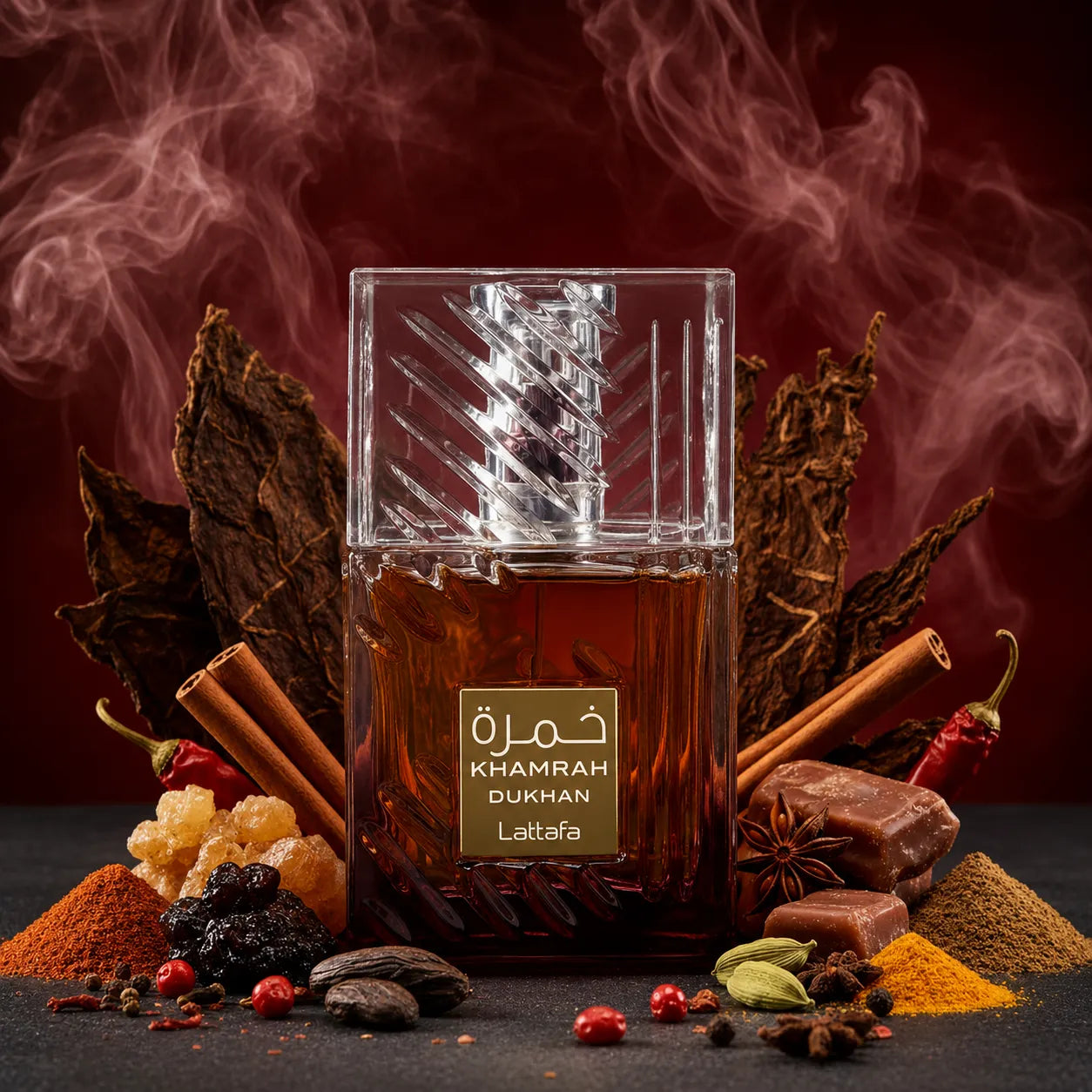 Lattafa Khamrah Dukhan Eau de Parfum 100 ml – Profumo Unisex Intenso e Speziato con Note di Tabacco, Ambra e Spezie Orientali