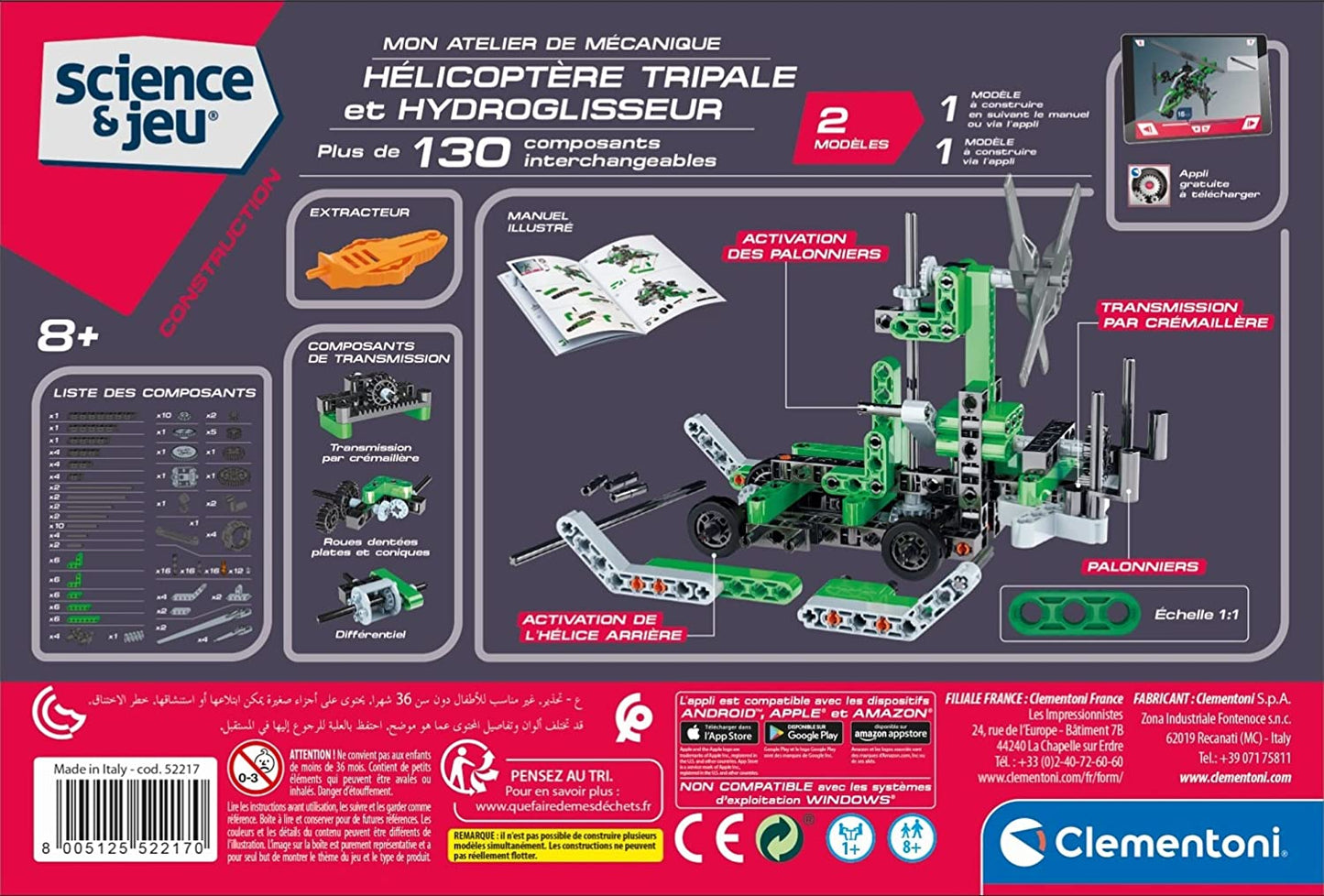 CLEMENTONI Scienza E Gioco Elicottero Trirotore Airboat Kit scientifico dell'aereodinamica e dell'idrodinamica giochi per bambini Elicottero e idroscivolo