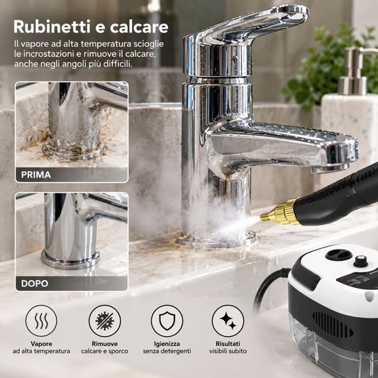 Pulitore a Vapore Professionale 2500W ad Alta Pressione 3 BAR, Temperatura 105°C, Pistola a Vapore con Tubo Flessibile, Pulizia Cucina, Forno, Cappa, Piastrelle e Fughe, Sgrassatore Elettrico