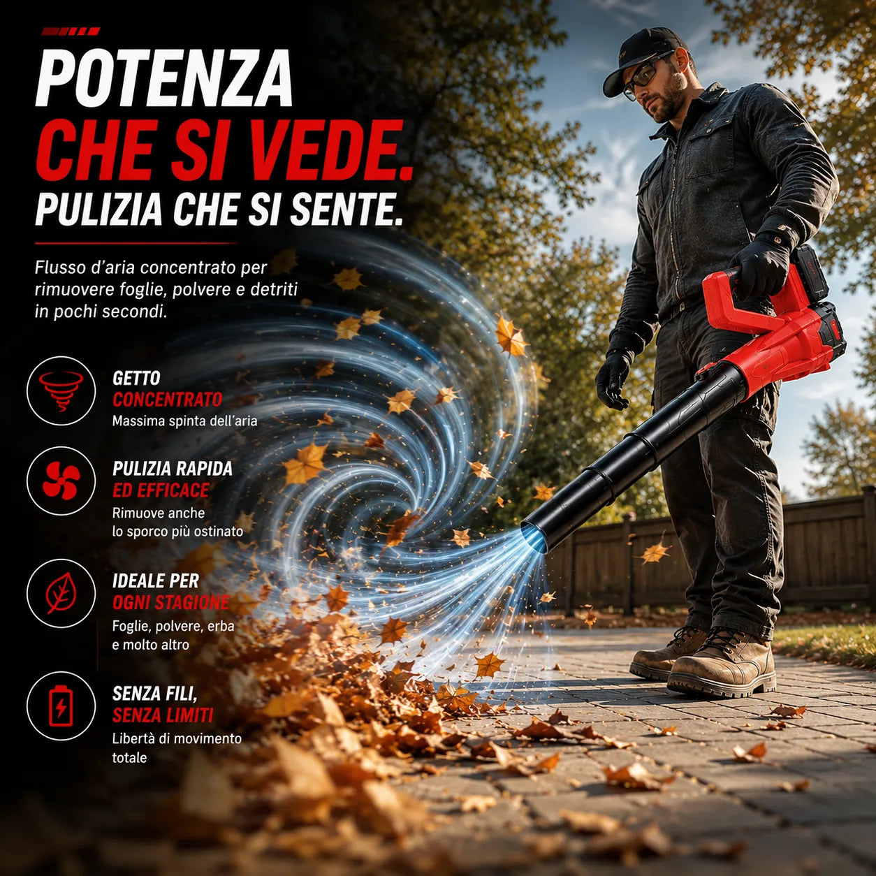 Soffiatore a Batteria 21V Senza Fili – 6 Velocità con Doppia Batteria e Caricabatterie