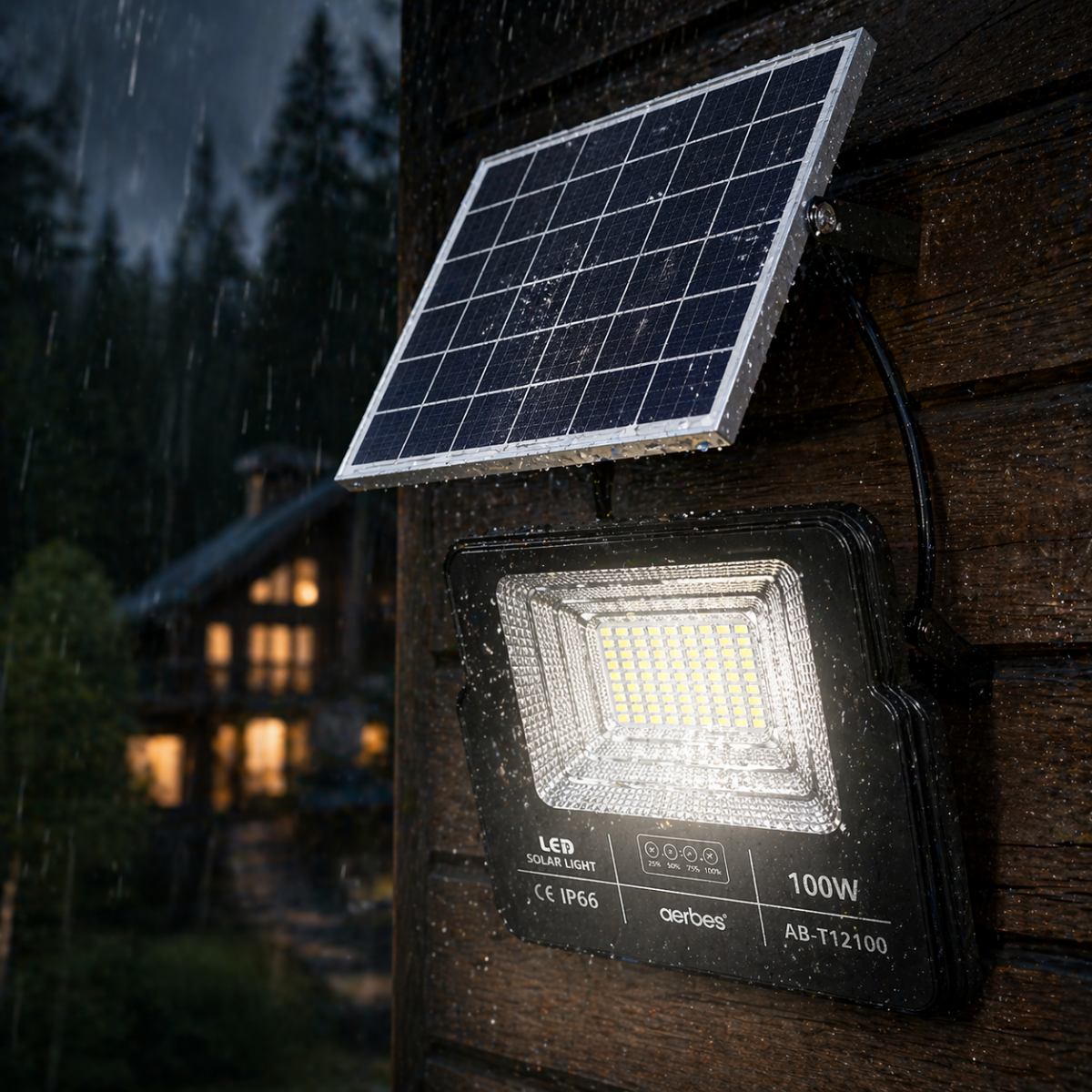 Faro LED Solare 100W con Pannello | IP66 Impermeabile | Telecomando Wireless | Luce Fredda 7500K per Esterni