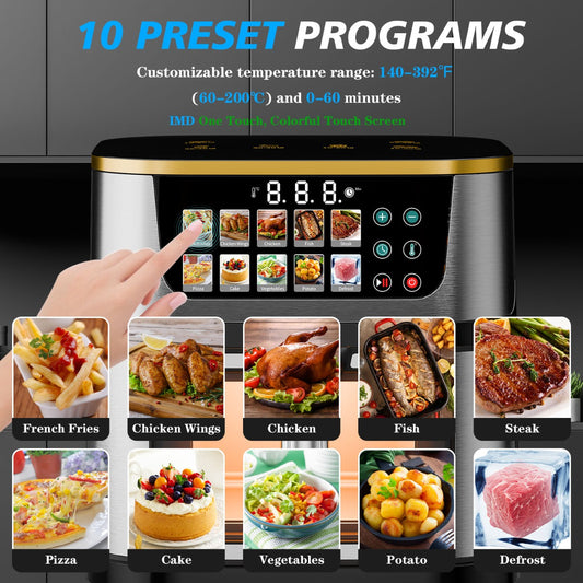 Friggitrice ad Aria da 15 Litri Digitale 1400W con Finestra – Cucinare Sano Senza Olio con Menù avanzato