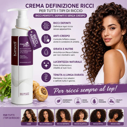 Karseell Maca Power Curling Perfection Defining Cream 200ml – Crema Definizione Ricci Anti Crespo con Maca, Cheratina e Olio di Argan