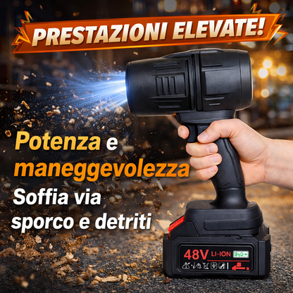 Soffiatore Turbo a Doppia Batteria 48V con Valigetta – Asciugatore per Auto e Moto, Ventola Potente per Foglie, Tapparelle e Pulizia Esterni
