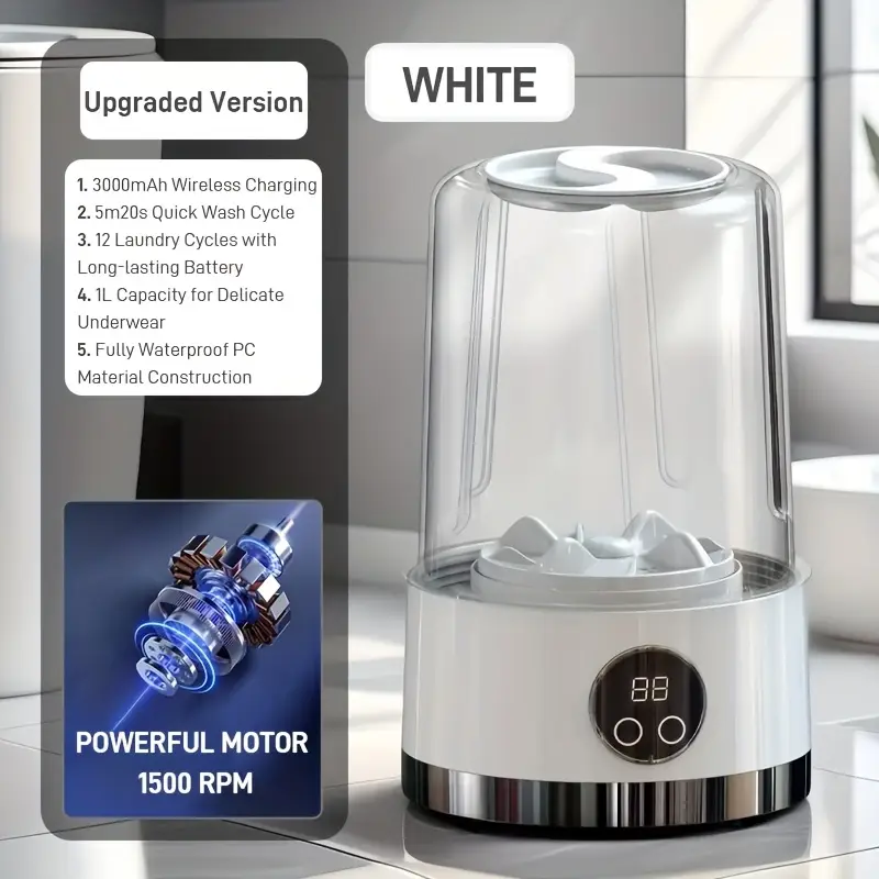 Mini Lavatrice Portatile USB – Bicchiere Lavabiancheria per Intimo 1 L | Lavaggio Rapido 5 Minuti, Senza Spina, Ideale per Viaggi