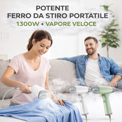 Ferro da Stiro Portatile a Vapore 1300W – Compatto e Pieghevole, Rimozione Rapida delle Pieghe, Ideale per Viaggio e Casa, Disponibile in Bianco, Azzurro e Verde