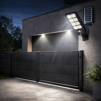 Lampione Solare LED 500W con Sensore di Movimento – Impermeabile IP65, Telecomando, Luce da Esterno per Giardino, Garage e Cancello