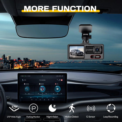 Dash Cam per Auto a 3 Canali con Visione Notturna – Registrazione Full HD 1080P, Monitoraggio Parcheggio 24H, Camera Anteriore/Interna/Posteriore
