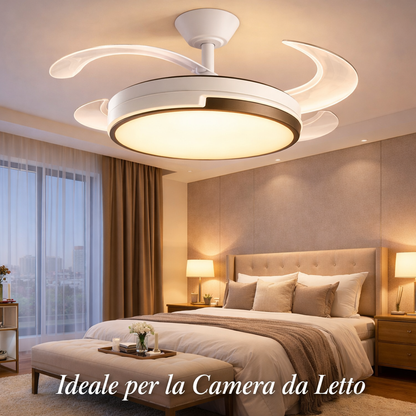 Ventilatore da Soffitto LED 120 cm con Telecomando – 6 Velocità Motore DC 72W, Pale Retrattili, Funzione Estate/Inverno, Silenzioso