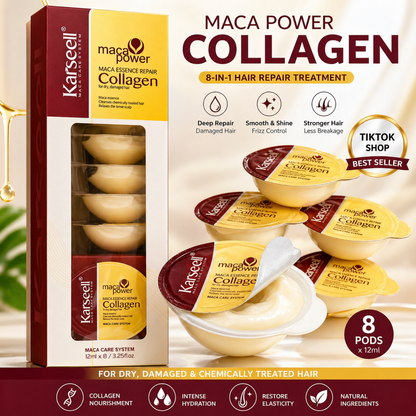 Karseell MACA CARE SYSTEM Maschera Capelli Collagene Monodose 12mlx8 – Riparazione Intensa, Anti Crespo, Idratazione Profonda Capelli Secchi e Danneggiati – Effetto Lucente Professionale