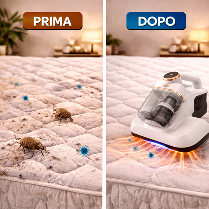 Aspirapolvere Portatile per Materassi 10kPa – Anti-Acaro, UV & Filtro HEPA, Rimozione Polvere Profonda per Letti, Divani e Tessuti – Cordless 1500mAh, 3 Livelli di Aspirazione