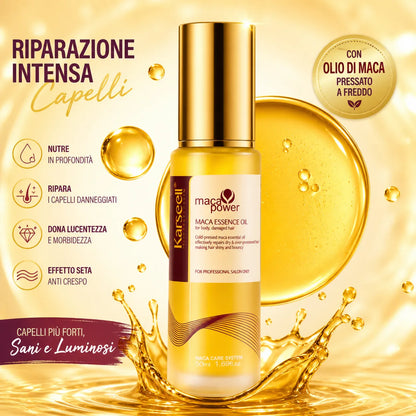 Karseell Maca Care System Siero Capelli 50ml con Olio di Argan – Idratazione Profonda, Riparazione Capelli Danneggiati, Anticrespo, Lucentezza Effetto Specchio, Senza Solfati