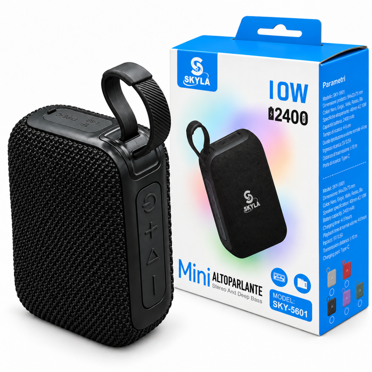 Mini Altoparlante Bluetooth SKYLA SKY-5601 10W 2400mAh Speaker Portatile con Maniglia, USB, TF e Type-C