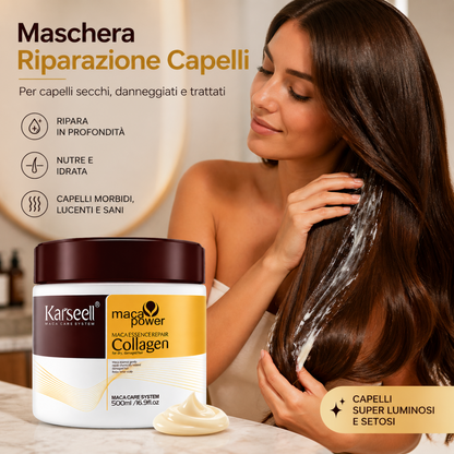 Karseell Maca Care System Maschera Capelli 500ml – Collagene, Olio di Argan, Cocco, Avocado e Cheratina – Trattamento Ristrutturante Idratante Anticrespo Professionale