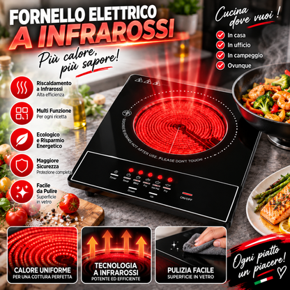 Piastra Elettrica a Infrarossi 2000W Richpower RPIF-578, Fornello Portatile in Vetroceramica con Comandi Touch, Funzioni di Cottura, Protezione dal Surriscaldamento e Spegnimento Automatico – Nero