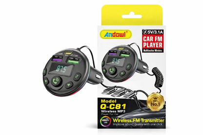 Trasmettitore FM Bluetooth 5.0 per Auto Andowl Q-C81 – Caricatore USB, Vivavoce e Lettore MP3