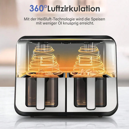 Friggitrice Tobi ad Aria Dual Zone 15L – Doppio Cestelli Indipendenti | 2400W, Touch LED, 8 Programmi, Finestra Visiva