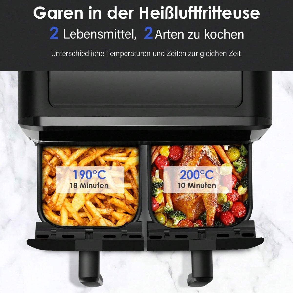Friggitrice Tobi ad Aria Dual Zone 15L – Doppio Cestello Indipendenti | 2400W, Touch LED, 8 Programmi Black Limited Edition