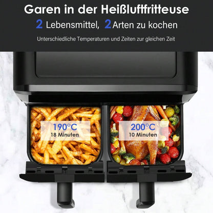 Friggitrice Tobi ad Aria Dual Zone 15L – Doppio Cestello Indipendenti | 2400W, Touch LED, 8 Programmi Black Limited Edition