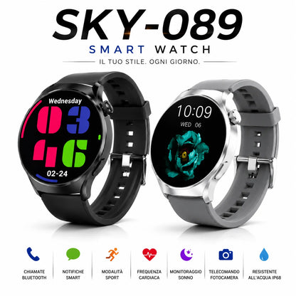 Smartwatch Uomo Bluetooth con Chiamate e Notifiche – Orologio Smart Display Rotondo, Contapassi, Calorie, Monitoraggio Sonno, Modalità Sport e Controllo Fotocamera – iOS Android