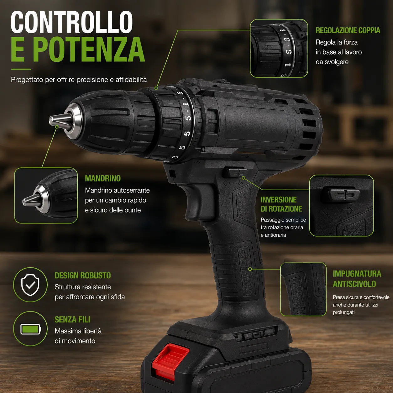 Trapano Avvitatore a Batteria 48V con Percussione – Kit Completo con 2 Batterie e Valigetta