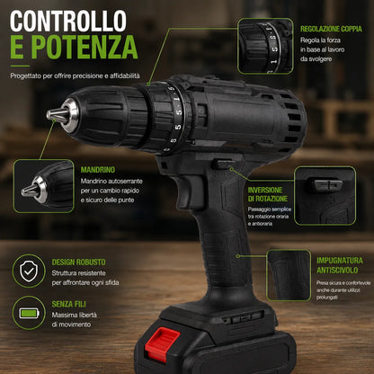 Trapano Avvitatore a Batteria 48V con Percussione – Kit Completo con 2 Batterie e Valigetta