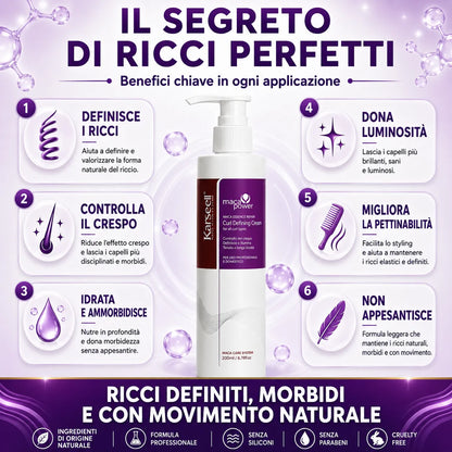 Karseell Maca Power Curling Perfection Defining Cream 200ml – Crema Definizione Ricci Anti Crespo con Maca, Cheratina e Olio di Argan