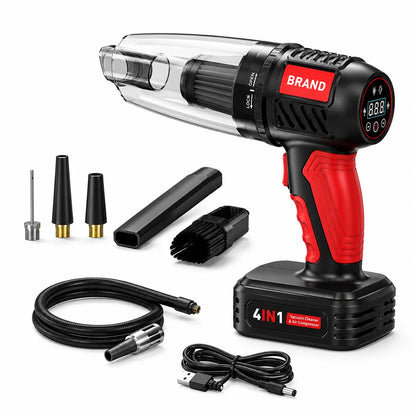 Aspirapolvere portatile auto 4 in 1 compressore gonfiatore soffiatore torcia LED wireless