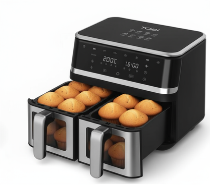 Friggitrice Tobi ad Aria Dual Zone 15L – Doppio Cestelli Indipendenti | 2400W, Touch LED, 8 Programmi, Finestra Visiva