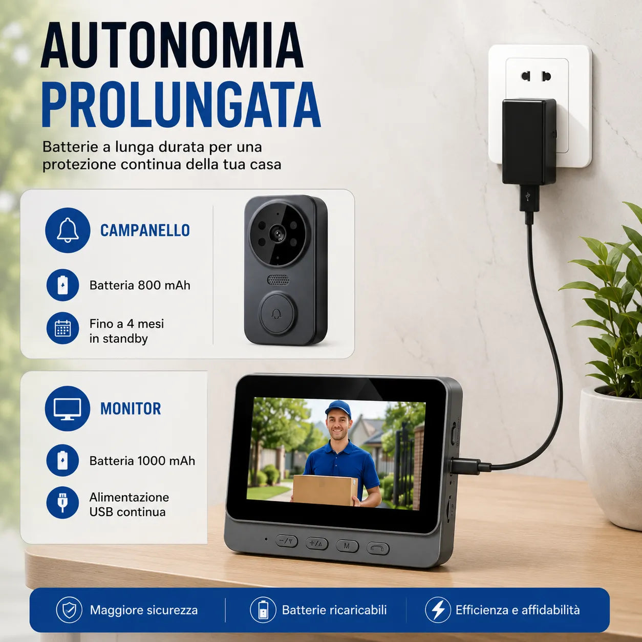Videocitofono con Monitor,  Campanelli e citofoni Visione Notturna, Voce Bidirezionale, Angolo di Visione Ampio Dotato di Uno Schermo IPS da 4,3 pollici