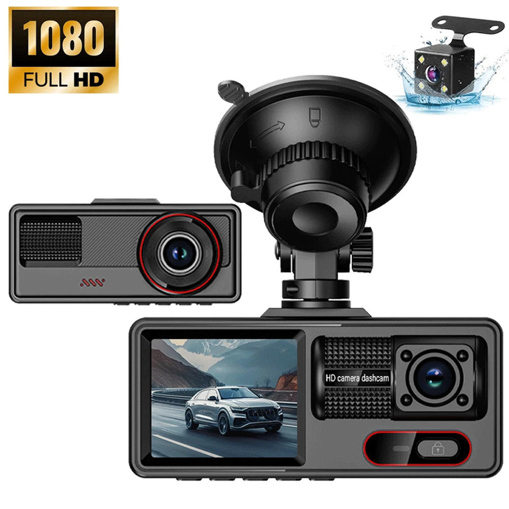Dash Cam per Auto a 3 Canali con Visione Notturna – Registrazione Full HD 1080P, Monitoraggio Parcheggio 24H, Camera Anteriore/Interna/Posteriore