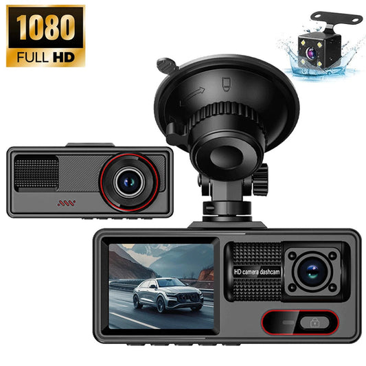 Dash Cam per Auto a 3 Canali con Visione Notturna – Registrazione Full HD 1080P, Monitoraggio Parcheggio 24H, Camera Anteriore/Interna/Posteriore