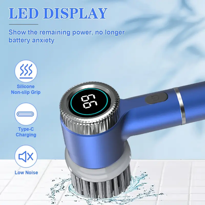 Spazzola Elettrica per Pulizia 5 in 1 – Motore Potente 3 Velocità (1600-2400 giri/min), Impermeabile IPX7, Wireless, Ricaricabile, con 5 Testine Intercambiabili