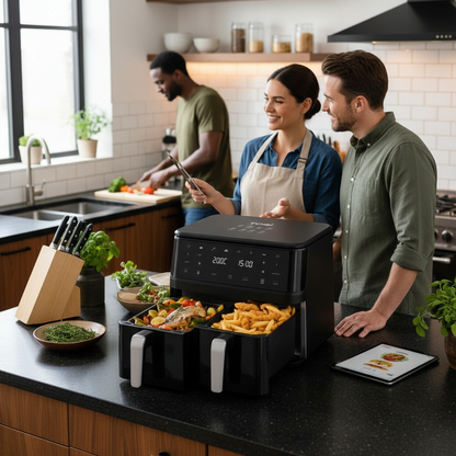 Friggitrice Tobi ad Aria Dual Zone 15L – Doppio Cestello Indipendenti | 2400W, Touch LED, 8 Programmi Black Limited Edition