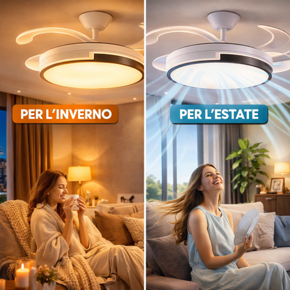 Ventilatore da Soffitto LED 120 cm con Telecomando – 6 Velocità Motore DC 72W, Pale Retrattili, Funzione Estate/Inverno, Silenzioso
