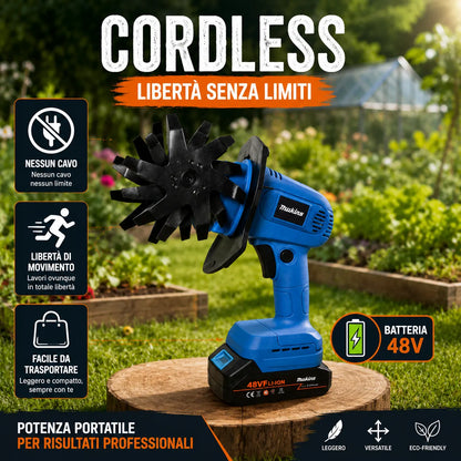 Motozappa Elettrica a Batteria 48VF – Coltivatore Portatile 550W per Orto e Giardino – 8 Lame in Acciaio – Batteria al Litio con Display – Sarchiatore Cordless Leggero