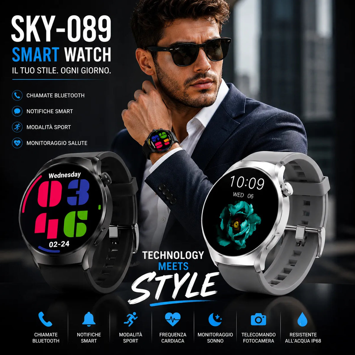 Smartwatch Uomo Bluetooth con Chiamate e Notifiche – Orologio Smart Display Rotondo, Contapassi, Calorie, Monitoraggio Sonno, Modalità Sport e Controllo Fotocamera – iOS Android