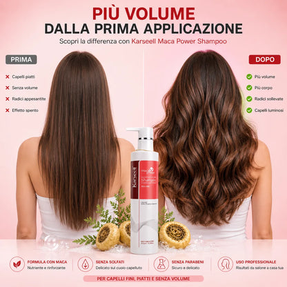 Karseell MACA CARE SYSTEM Shampoo Volumizzante 200 ml con Olio di Argan e Pantenolo – Volume e Corpo per Capelli Fini e Piatti – Detersione Delicata – Capelli Morbidi, Leggeri e Luminosi
