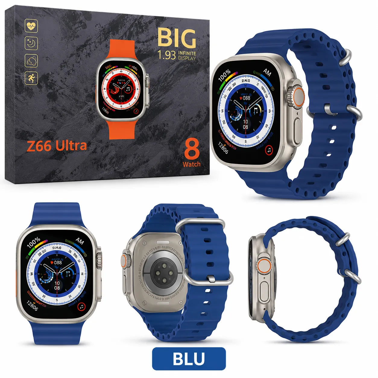 Orologio watch8 z66 ultra smart watch tracker fitness impermeabile con schermo da 1.93 pollici
