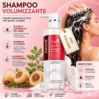 Karseell MACA CARE SYSTEM Shampoo Volumizzante 200 ml con Olio di Argan e Pantenolo – Volume e Corpo per Capelli Fini e Piatti – Detersione Delicata – Capelli Morbidi, Leggeri e Luminosi