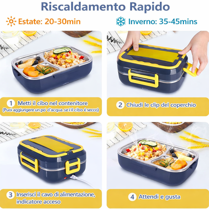 Scaldavivande Elettrico Portatile 1.5L – Lunch Box Riscaldante Casa & Auto con Contenitore in Acciaio Inox, Doppia Alimentazione, Anti-perdite