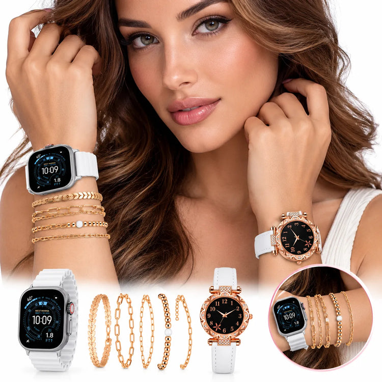 Mi20 Beauty Miss Smartwatch Donna con Chiamate Bluetooth + Orologio Analogico e Set 5 Bracciali – Kit Regalo Elegante