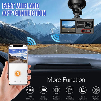 Dash Cam per Auto a 3 Canali con Visione Notturna – Registrazione Full HD 1080P, Monitoraggio Parcheggio 24H, Camera Anteriore/Interna/Posteriore