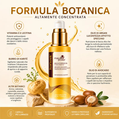 Karseell Maca Care System Siero Capelli 50ml con Olio di Argan – Idratazione Profonda, Riparazione Capelli Danneggiati, Anticrespo, Lucentezza Effetto Specchio, Senza Solfati