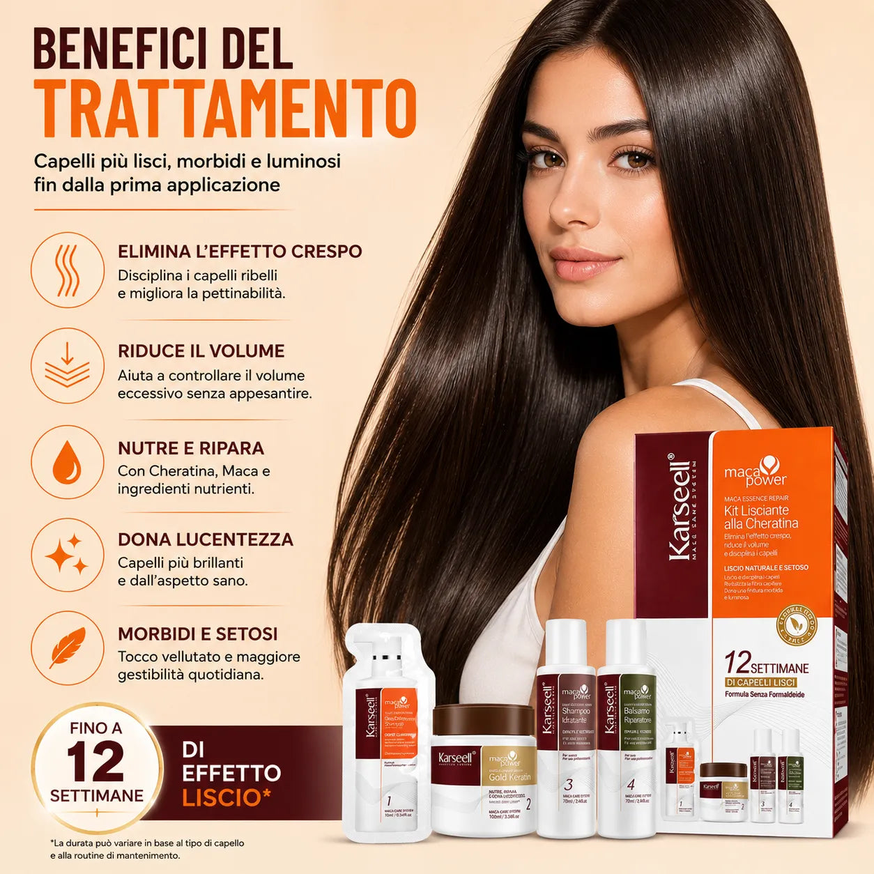 Kit Lisciatura Capelli alla Cheratina Karseell Maca Essence – Effetto Professionale fino a 12 Settimane