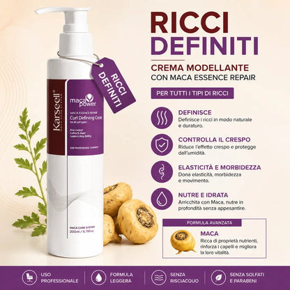 Karseell Maca Power Curling Perfection Defining Cream 200ml – Crema Definizione Ricci Anti Crespo con Maca, Cheratina e Olio di Argan
